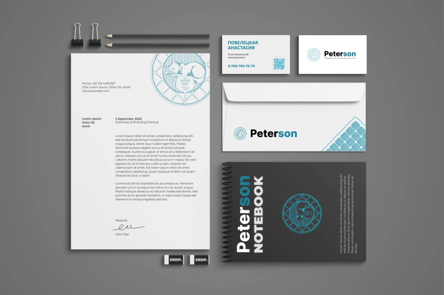 Разработали дизайн офисного набора для компании Петерсон